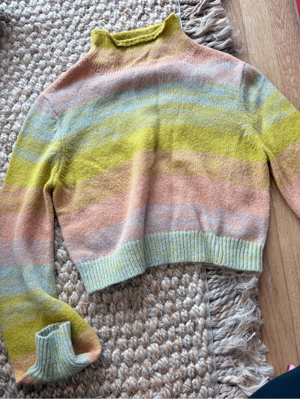 Tularosa Pastel Striped Cropped Turtleneck Sweater - Yellow, Peach, Light Blue